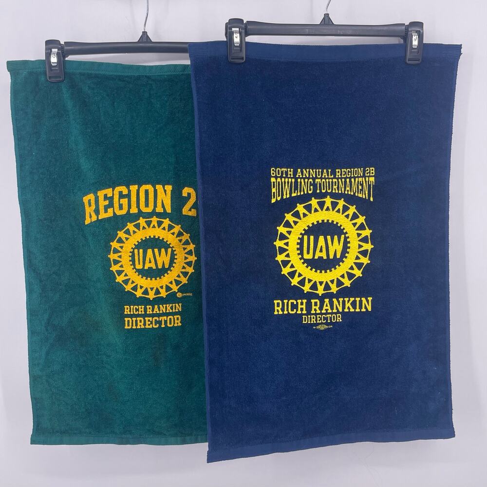 UAW Region 2B Golf Bowling Towel Lot Rich Rankin Director Navy Blue Green Yellow